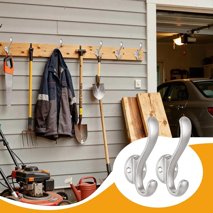 6 Pack Coat Hooks Wall Mount Heavy Duty Utility Retro Double Hooks for Hanging Coats,Hat, Towel, Key, Robe, Scarf, Bag, Cap (Silver)