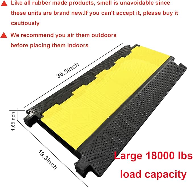Reliancer 5 Channel Rubber Cable Protector Ramp Traffic Speed Bump 18000lbs Capacity Heavy Duty Cable Protective Cover Ramp Driveway Hose Cord Track Protector Wires Concealer w/Flip-Open Top Cover