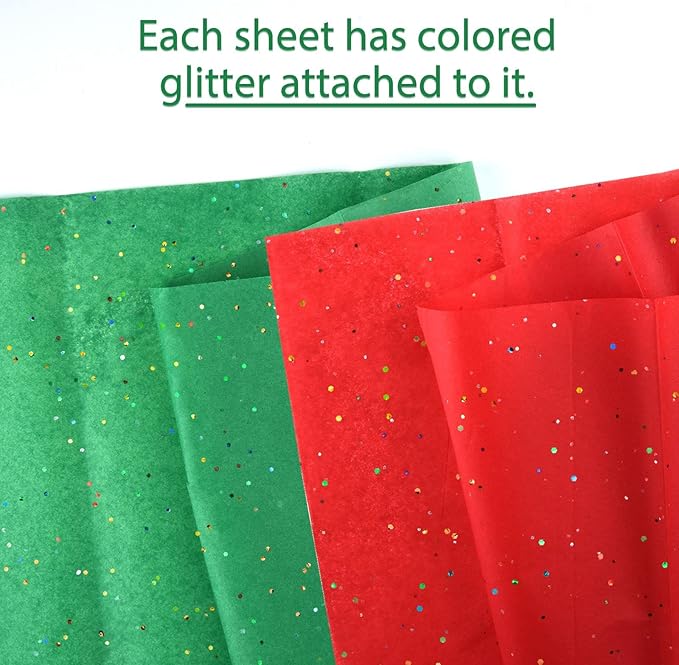 NEBURORA Glitter Tissue Paper for Packaging 50x66cm Green Red Tissue Paper for Christmas Gift Wrapping Bouquet Packaging Craft Paper for Christmas Party Supplies 20 Sheets