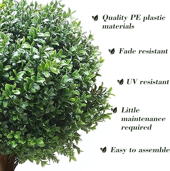 24''T 17''D Artificial Boxwood Ball Topiary Tree, Set of 2 Boxwood Ball-Shaped Artificial Topiary【UV Resistant】, for Porch Outdoor or Indoor