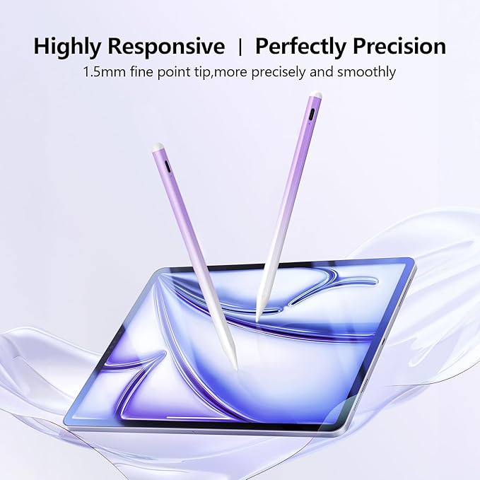 Stylus Pen for iPad 6th-11th Generation-2X Fast Charge Active Pencil Compatible with 2018-2025 Apple iPad Pro 11"/12.9"/M4, iPad Air 3/4/5/M2/M3,iPad mini 5/6 Gen-Gradient White Purple