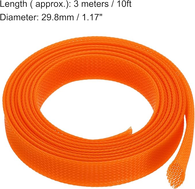 uxcell Expandable Sleeving,1 3/16-inch 10ft Cable Sleeve, Orange