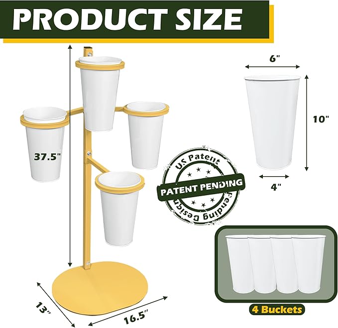 PROLEE Flower Display Stand with 4 Buckets, Flower Pot Stand, Flower Stand Metal, Florist Bouquet Shelf for Wedding, Party, Events, Oval Base, Gold