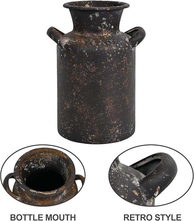 Rustic Vintage Metal Flower Vase for Decor Milk Jug Small Vases for Flowers Kitchen Decorations, Cylindrical,Perfect for Kitchen, Dining Room, Living Room,Housewarming Gift (Brown)