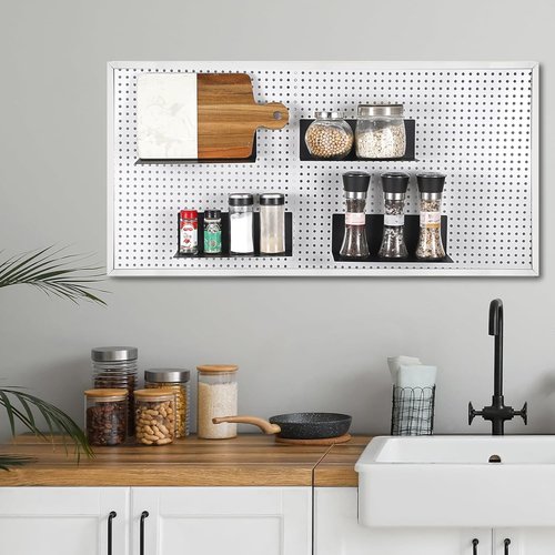 Kokone Magnetic Pegboard Shelves - 6 Pack Flat Display Shelves, 10x4.3 Inch Steel Trays for Organizing Craft Rooms & Workshops