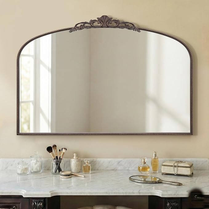Micasso Large Bronze Vintage Mirror: 48"x33" French Baroque Antique Arched Mirror - Traditional Ornate Decorative for Wall/Fireplace/Mantel/Entryway/Bathroom/Hallway - Home Decor for Living Room