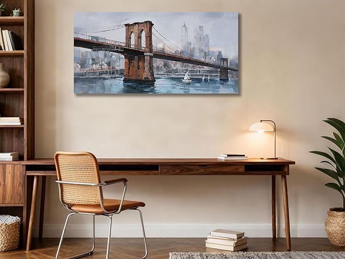 Ardemy Brooklyn Bridge Canvas Wall Art Abstract Skyline New York City Painting Prints, Modern Brooklyn Bridge Colorful NYC Picture Framed for Bedroom Living Room Home Office Wall Decor Large Size