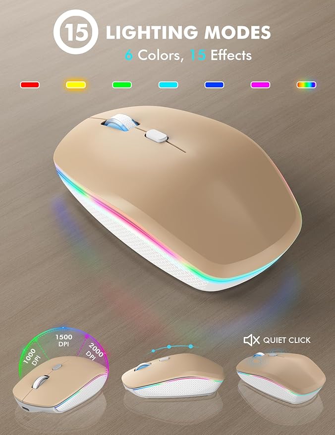 Wireless Keyboard and Mouse Combo, RGB Backlit, Rechargeable & Light Up Letters, Full-Size, Soft Typing, Sleep Mode, 2.4GHz Quiet Keyboard Set for Mac, Windows, Laptop, PC, Trueque (Warm Sand)