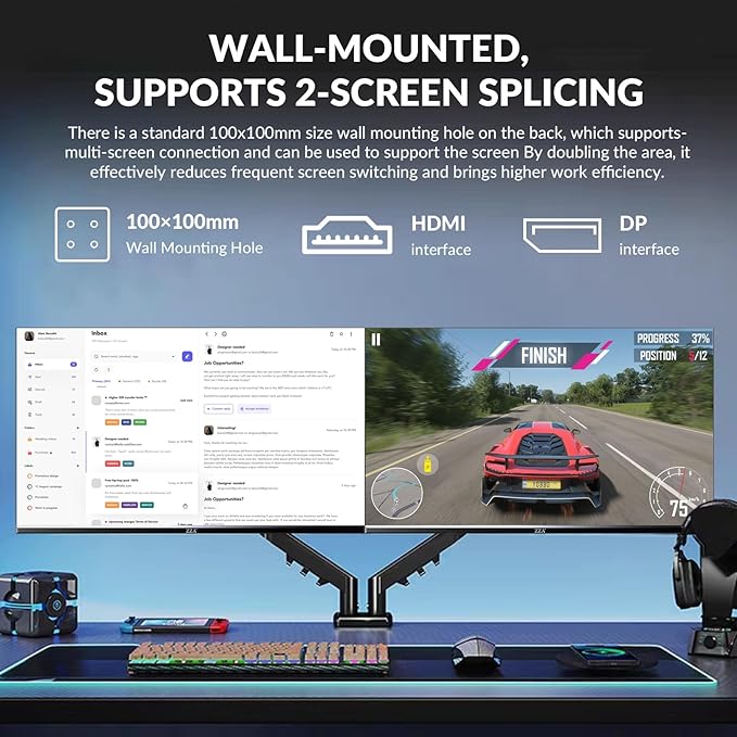 ZZA 32 Inch 4K UHD Curved Monitor (3840x2160), VA,60Hz Refresh Rate, 100% sRGB, Adaptive Sync, 178° Viewing Angle, HDMI/DisplayPort, VESA 100x100mm Mount Compatible, Tilt Adjustable - Black