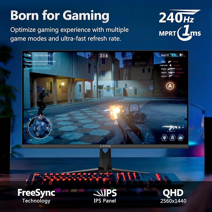 Z-Edge 27 Inch 240Hz Gaming Monitor, 2K QHD 1440P, Fast IPS Computer Monitor, 1ms MPRT, 120% sRGB, 400nits, UG27QS 2X DP 1.4 Ports and 2X 2.0 HDMI Ports