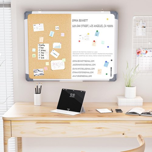 Cork Board & White Board Combo by [Brand Name] - 24x18 Inch for Office, Home & School | Includes Markers & Eraser