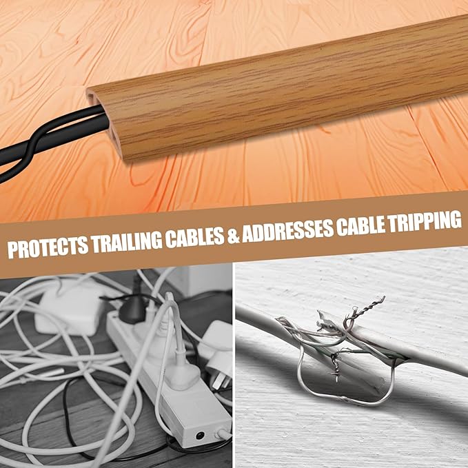 Floor Cord Cover Self Adhesive Cord Hider,10FT Cable Management, Extension Strip Protector for Wires, Prevent Cable Trips for Offices, Gyms, Exhibitions Cavity:0.39"(W) x 0.27"(H) Brown Wood