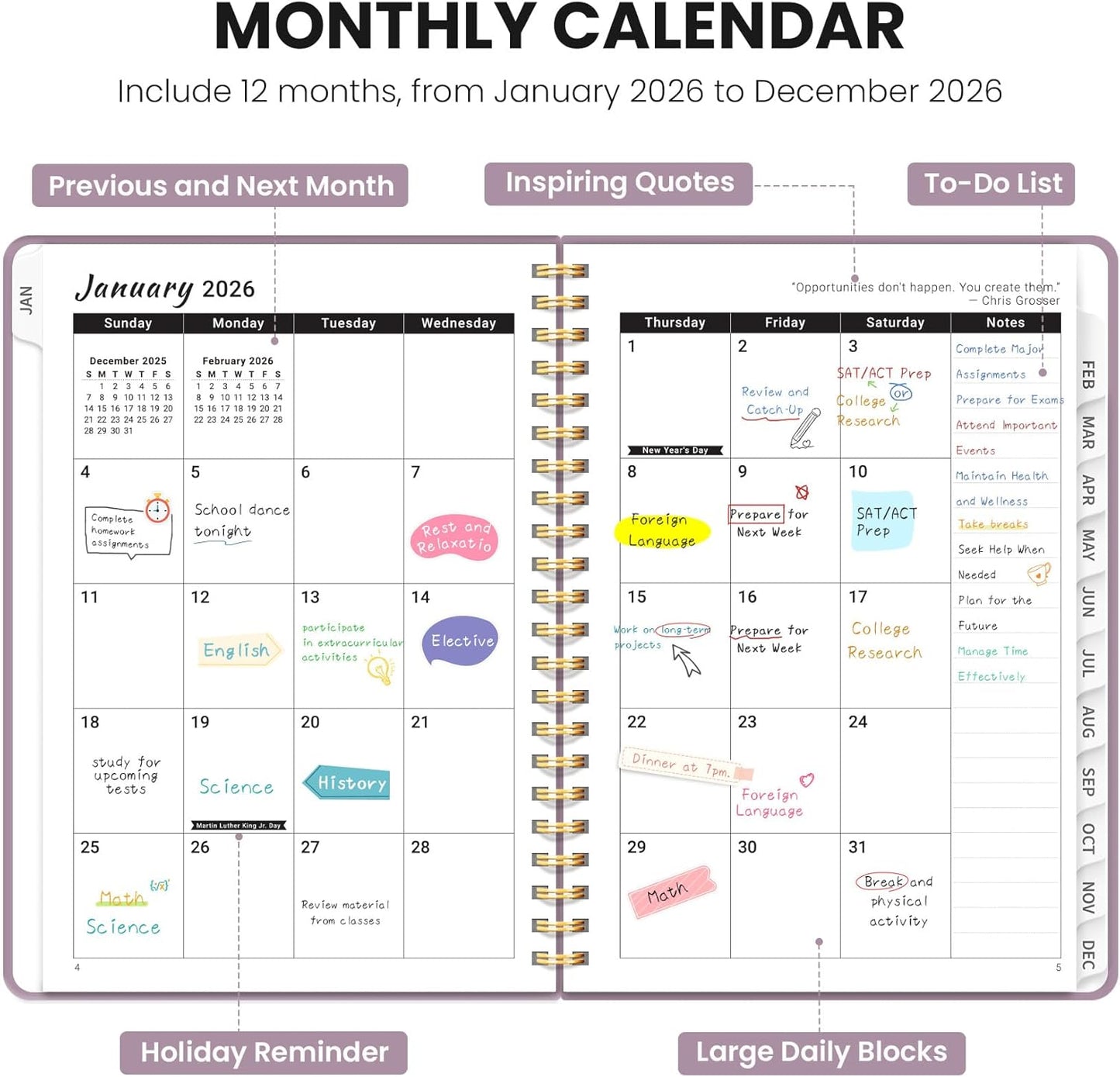 2026 Planner - A5 Weekly & Monthly Calendar with Inner Pocket | Spiral Bound, Purple, Perfect for Home & Office