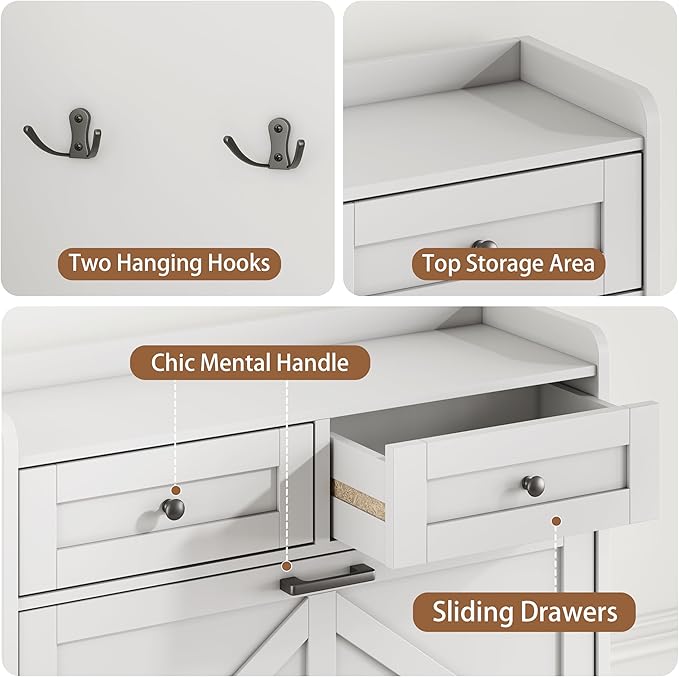 Shoe Cabinet with 2 Flip Drawers & 2 Top Drawers, 43" Tall Freestanding Narrow Wooden Shoe Storage Organizer for Entryway, Hidden Slim Shoe Rack for Front Door Entrance, Hallway, Living Room, White