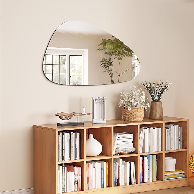 Niccy Irregular Mirror, 24"x40" Asymmetrical Bathroom Mirror, Decorative Modern Mirrors for Bathroom, Bedroom, Living Room, Entryway, Frameless Vanity Mirror, Unique Wall Mounted