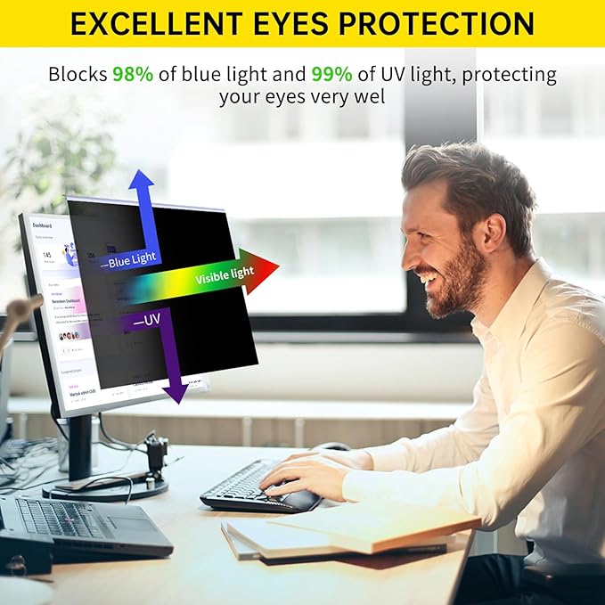 DEJIMAX 22 Inch Computer Privacy Screen for 16:10 Computer Monitor, Anti-Blue Light Monitor Privacy Screen Filter, Anti-UV Computer Shield, Hanging Type