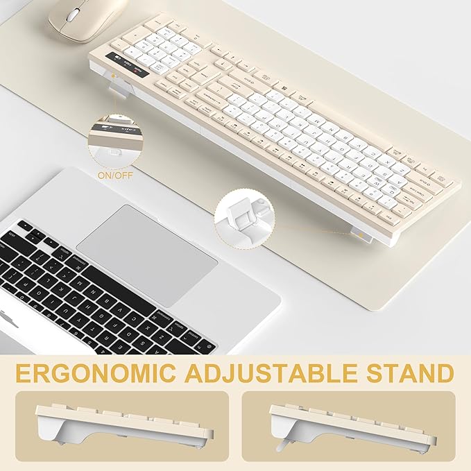 Silent Wireless Keyboard and Mouse Combo, Full-Sized Wireless Keyboard and Adjustable DPI Mouse, 2.4GHz USB Receiver, Keyboard and Mouse for PC, Windows, MAC, Desktop, Laptop(Latte-Color B)