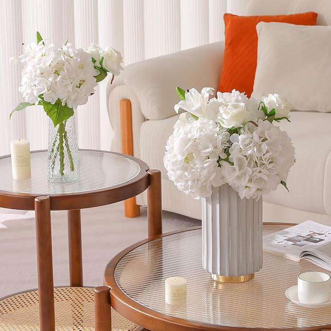 4Pcs Hydrangea Artificial Flowers, 22.44" Real Touch Latex Faux Hydrangea with Long Stems & Leaves for Home Office Decor or Wedding, Party, Centerpieces, Floral Arrangements (White)