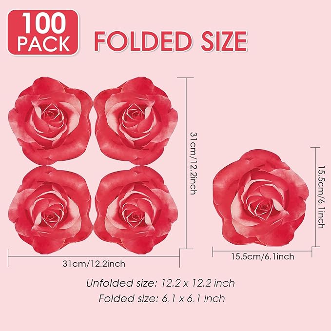 100 Pack Rose Flower Cocktail Napkins, 2-Ply Floral Paper Napkins Disposable Decoupage Luncheon Dinner Napkins for Tea Party Wedding Birthday Hotel Restaurant Folded 6.1 x 6.1 Inches