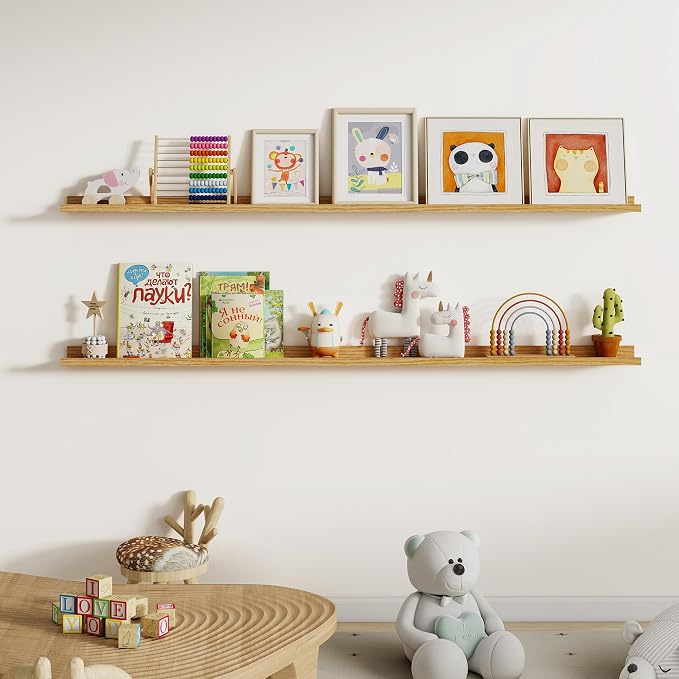Dreamland Picture Ledge Shelf for Wall, Floating Shelves Set of 2,72 inch Long Floating Shelves with Lip for Living Room,Bedroom,Bathroom,Kitchen,Oak
