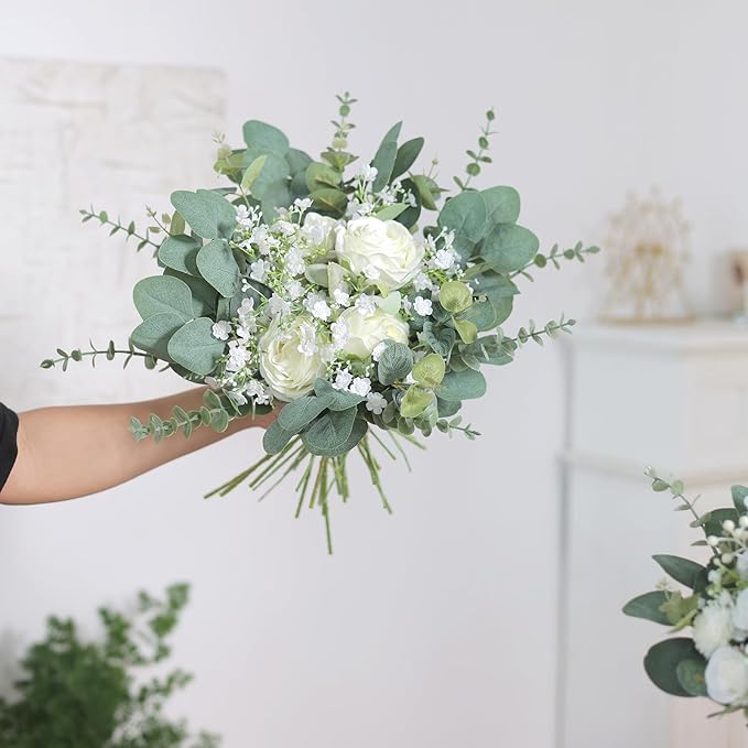 110 Pcs 7 Kinds Mixed Artificial Eucalyptus Stems and Faux Flowers,Fake Silver Dollar Eucalyptus Leaves Stems Bulk Real Touch Leaf Branches for DIY Bouquets Floral Arrangement Wedding Home Decor