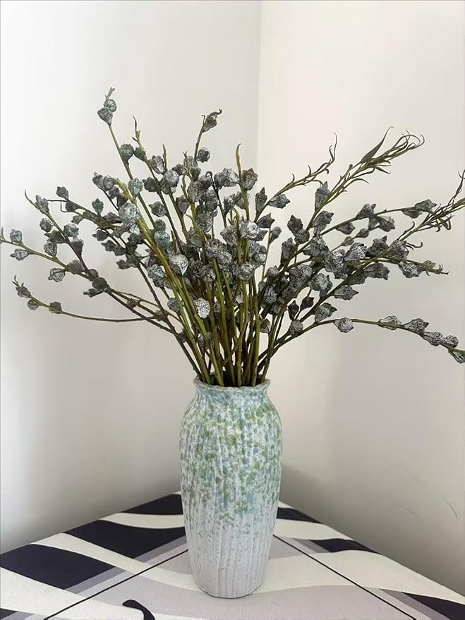 Green Vintage Vase, 9.8″ Large Rustic Ceramic Flower Vase, Decorative Farmhouse Vase Decor for Living Room Kitchen Centerpieces Wedding