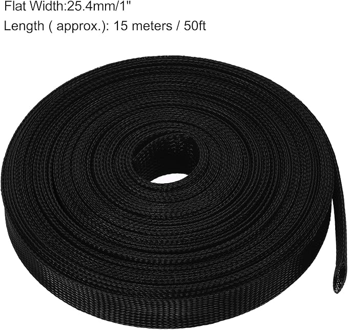 uxcell Expandable Sleeving, 1-inch 50ft Cable Sleeve, Black