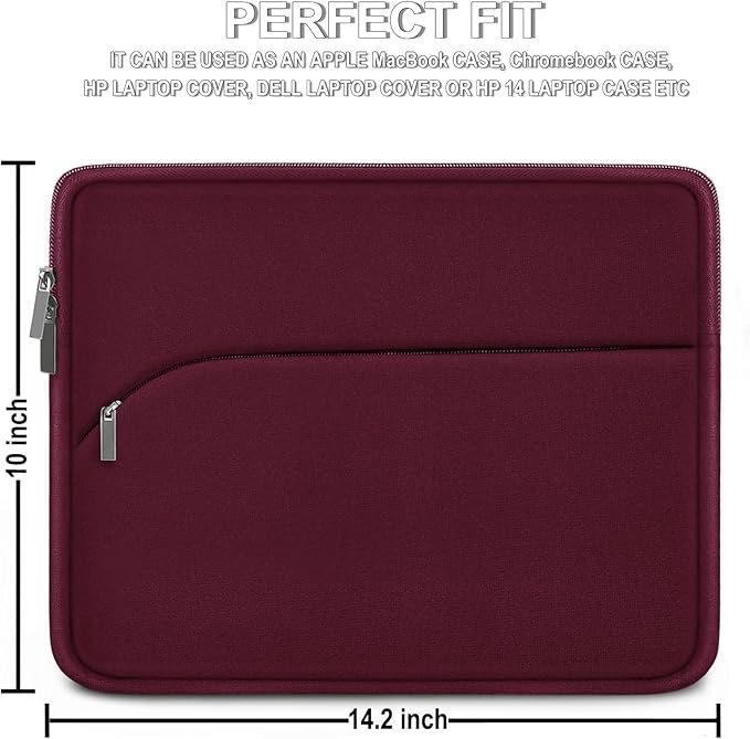 Laptop Case 14 inch, Slim Portable Monitor Protective Cover with Front Pocket, Traveling Carrying Laptop Sleeve Compatible for MacBook Air/Pro, HP, Dell, Lenovo, Acer, Wine Red