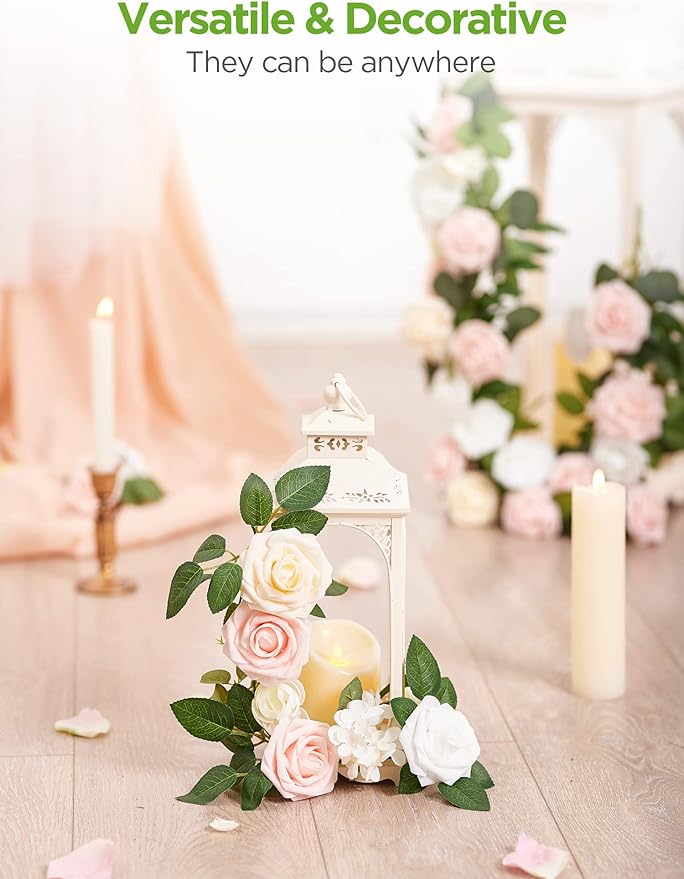 InnoGear Artificial Flowers, 50 Pcs Cream Foam Fake Roses Bulk with Stems for Decoration DIY Wedding Bouquets Centerpieces Bridal Shower Party Christmas Tree