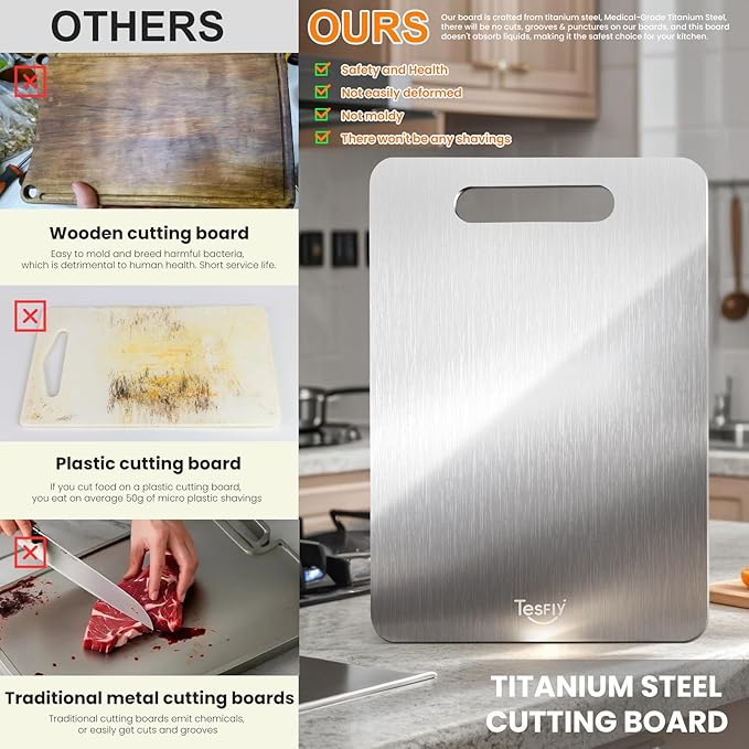 2 Pack Titanium Cutting Board-100% Pure Titanium Cutting Boards For Kitchen, Dishwasher Safe, Easy to clean, Double-sided food-grade Cutting Board For Meats, Fruits And Vegetables (13 x 9)