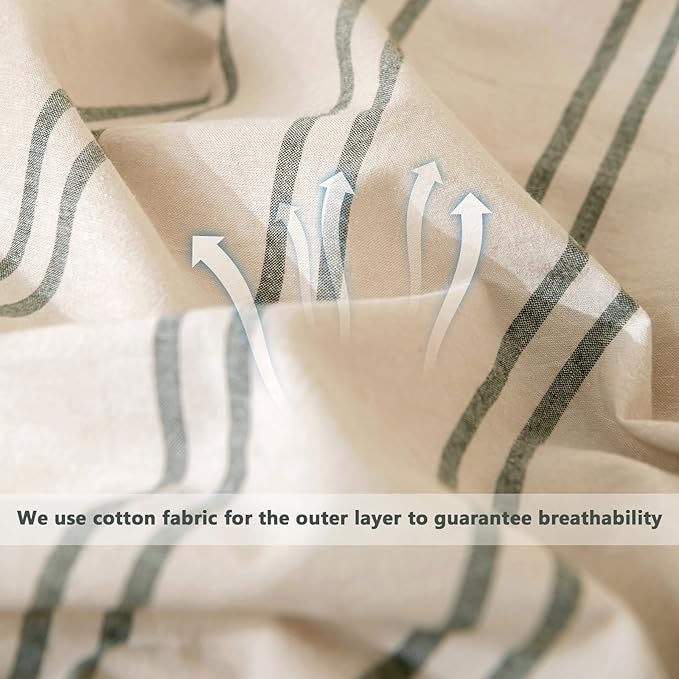 VM VOUGEMARKET Queen Comforter Set Green Striped Bedding Comforter with 2 Pillowcases Modern Farmhouse Style Lightweight Comforter Set for Boys Men