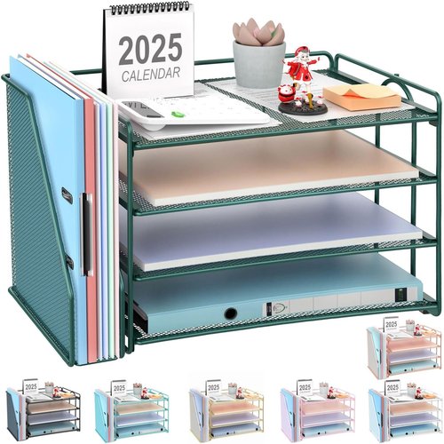 Gianotter 4-Tier Paper Organizer - Stylish Desk Accessory with Magazine Holder | Green Finish