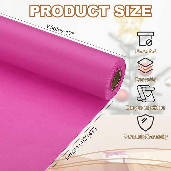 PATIKIL Wrapping Paper, 17" x 600"(49') 70 GSM Craft Paper Roll Kraft Packing Paper for Poster Bulletin Board, Gift Wrapping, Rose Pink