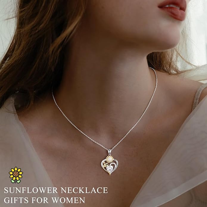 Iefil Christmas Gifts for Women Wife - Sunflower Birthstone Necklace for Women, Anniversary Birthday Gifts 925 Sterling Silver Heart Pendant You Are My Sunshine Jewelry for Girlfriend Mom Daughter
