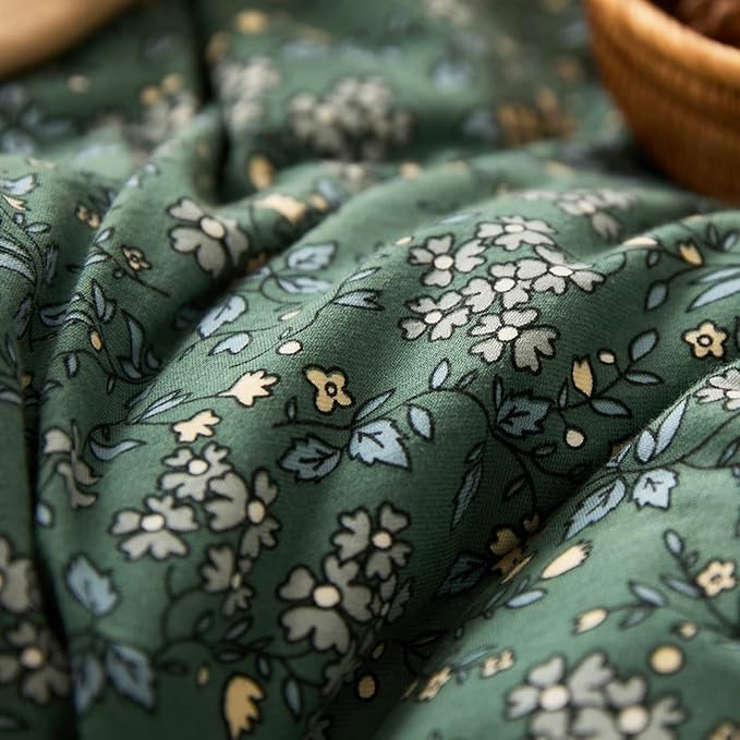 HighBuy Jersey Knit Cotton Duvet Cover Queen Green Floral 100% T-Shirt Cotton Comfy Bedding Set Super Soft Garden Chic Comforter Cover Queen Size