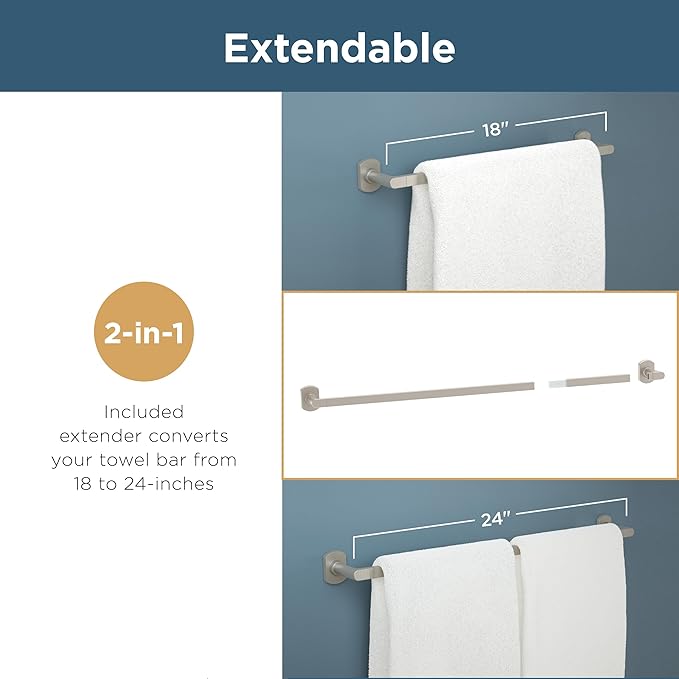 Franklin Brass Hartwell (1-Pack) 18'' Towel Rack w/ 6" Extender for Bathroom Satin Gold Towel Bar for Bathroom Wall Mounted Towel Holder Rod HRT26-SG