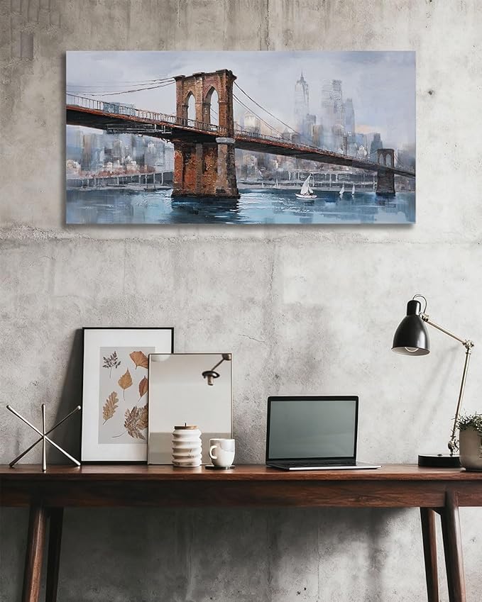 Ardemy Brooklyn Bridge Wall Art, Large Cityscape Canvas Wall Art for Living Room Skyline New York City Pictures Wall Decor Painting Artwork for Walls Bedroom Mens Room Home Office, 40"x20"
