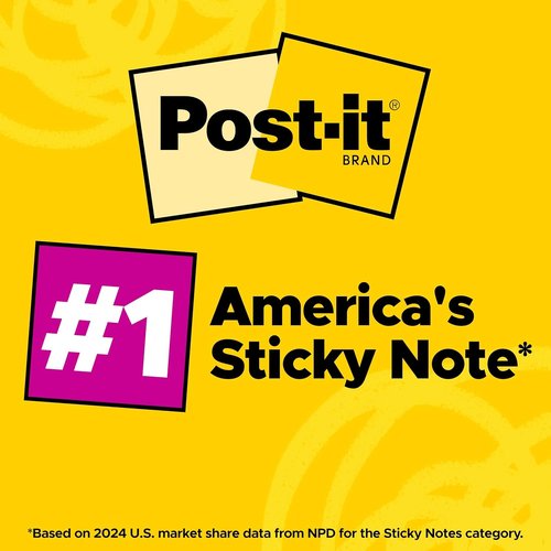 Post-it Super Sticky Notes - 3 x 3 Inch Pads | 2X Sticking Power - Summer Joy Collection