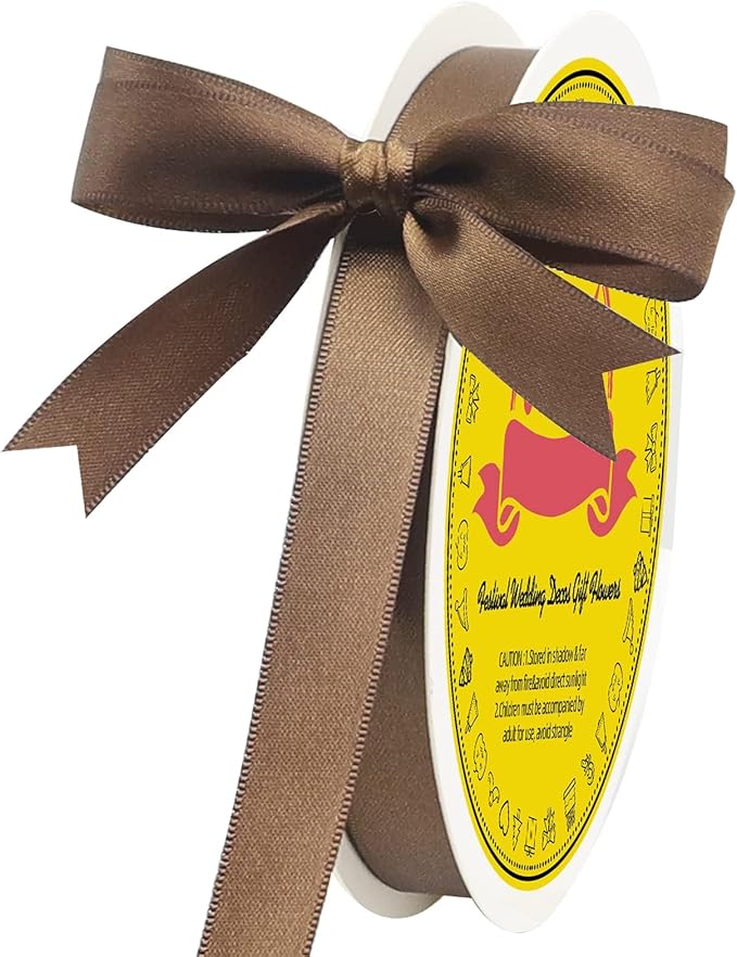 Double Face Brown Satin Ribbon 1/2 inch X50 Yards Polyester Brown Ribbon for Gift Wrapping Very Suitable for Weddings Party Invitation Decorations and More