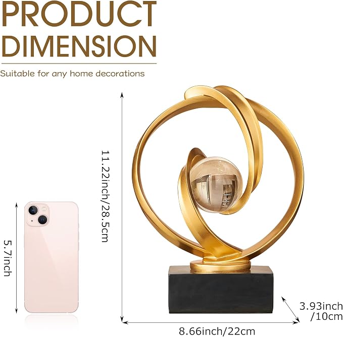 Modern Gold Statue Decor for Living Room, Abstract Art Sculptures Home Décor Accents for Coffee Table TV Stand Bookshelf, Resin Decorations for Dining Room Office Bedroom