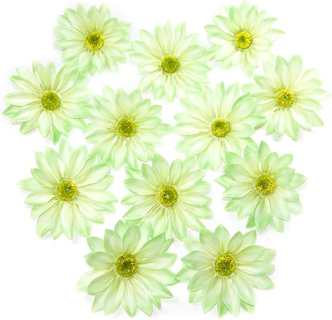 Green Artificial Daisy Flower Heads, 3.5 Inch Large Flower Heads for Crafts, 12 Pcs Artificial Gerbera Chrysanthemum Flowers Heads for DIY, Party Wedding, Photography Props, Easter