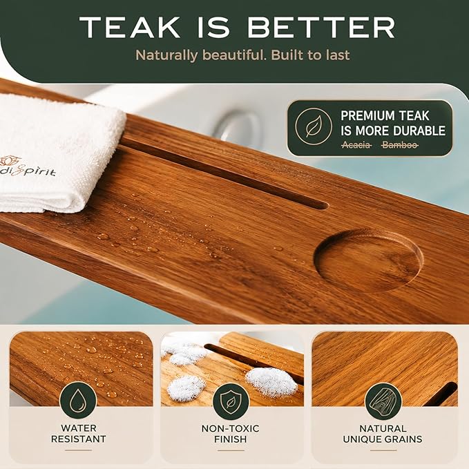 Teak Bathtub Tray for Tub 35” | Bath Tub Tray Wood for Large & Freestanding Tubs, Bathtub Trays for Tub, Bath Tray for Tub, Bath Table Tray | Grand Fjord by JapandiSpirit