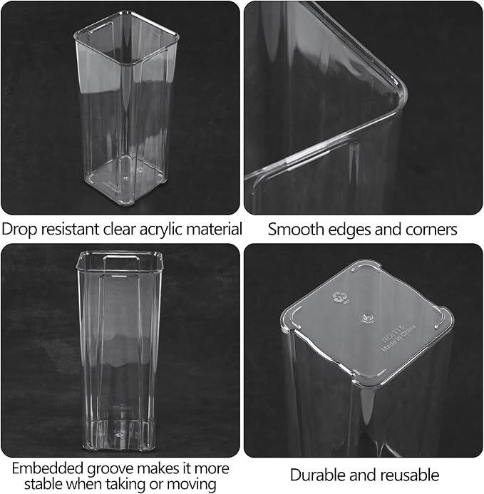 Asking 6 Pack Tall Square Acrylic Flower Vase, Clear Plastic Centerpiece Vases for Table, 4" x 4" x 9"