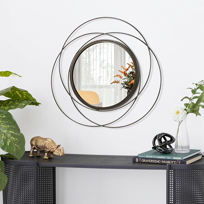 Circle Mirror Wall Decorative Metal Mirror Art Small Round Wall-Mounted Mirror Home Wall Decor for Bedroom Living Room Bathroom Entryway 16” x 16”