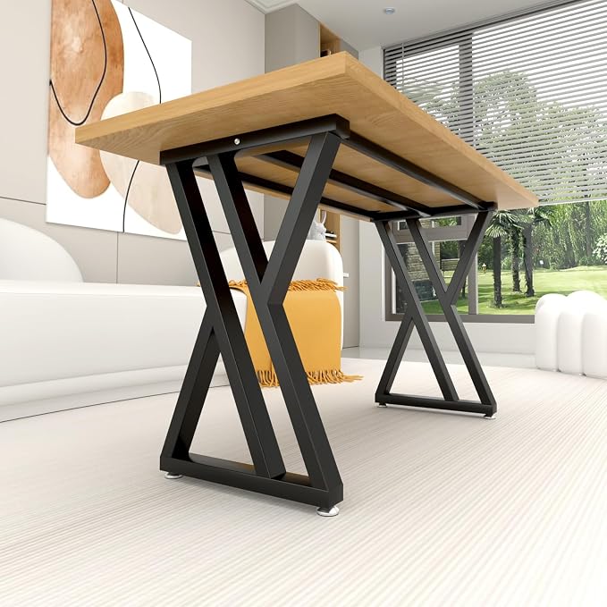 Metal Table Legs 28 inch High, Dining Table Legs with Crossbeams, Heavy Duty Industrial Desk Legs, Modern DIY Desk Legs Suitable for Office, Study, Restaurant, Coffee （BALCK, 39 X 16 X 28 IN)