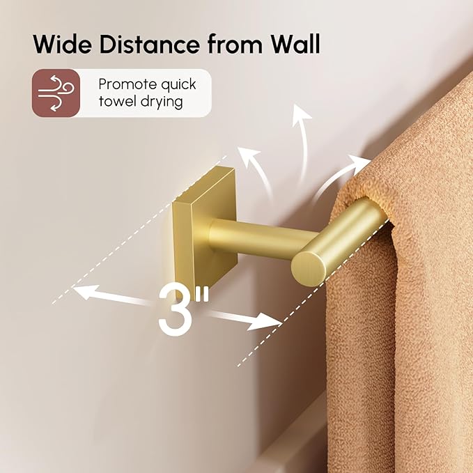 USHOWER Brushed Gold Bath Towel Bar, 30 Inch Towel Racks for Bathroom Wall Mounted, 304 Stainless Steel Towel Holder with Square Base, Modern Home Decor (Total Length 32 Inch)
