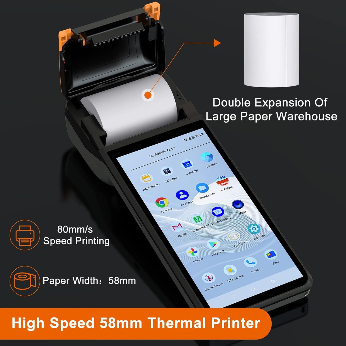 Symcode Mobile POS Terminal - High-Resolution Handheld Receipt Printer | Android 8.1, 4G, WiFi, Bluetooth, NFC