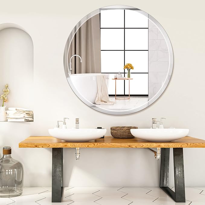 36" x 36" Frameless Round Wall Mirror Beveled Edge Bathroom Circle Mirror for Home Decor