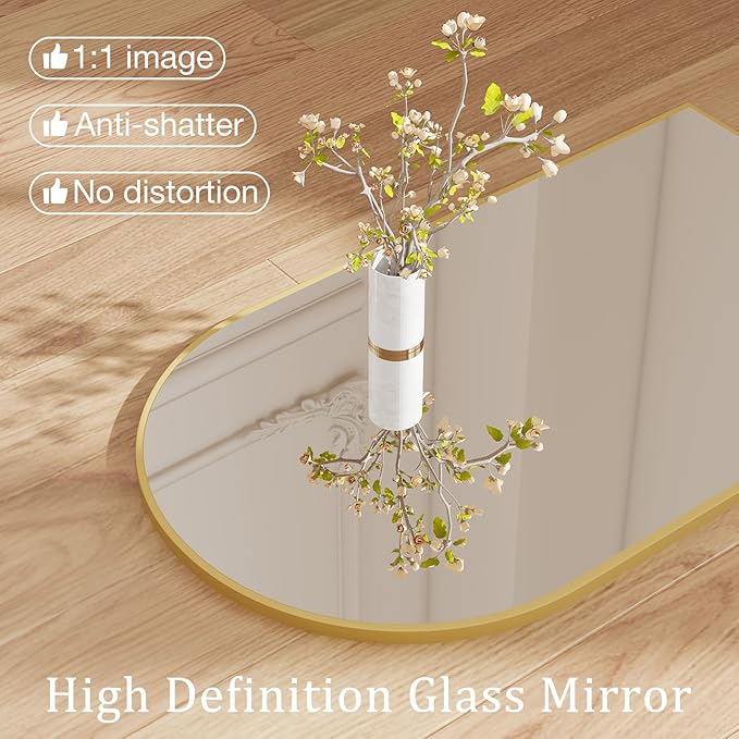 NEWBULIG 26X38 Inch Arched Bathroom Mirror for Wall, Vanity Bathroom Mirrors for Over Sink Tempered Glass, Anti-Rust Arched Metal Framed, Hangs Horizontally or Vertically, Farmhouse Home Decor, Gold