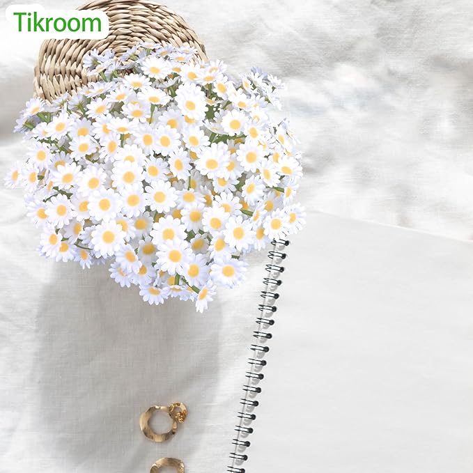 Artificial Daisy Flowers 48Pcs Small White Fake Daisies Flowers 8 Bundles 10 Inch Realistic Faux Silk Tiny Daisy Flowers for Home Garden Vase Wedding DIY Home Party Decor